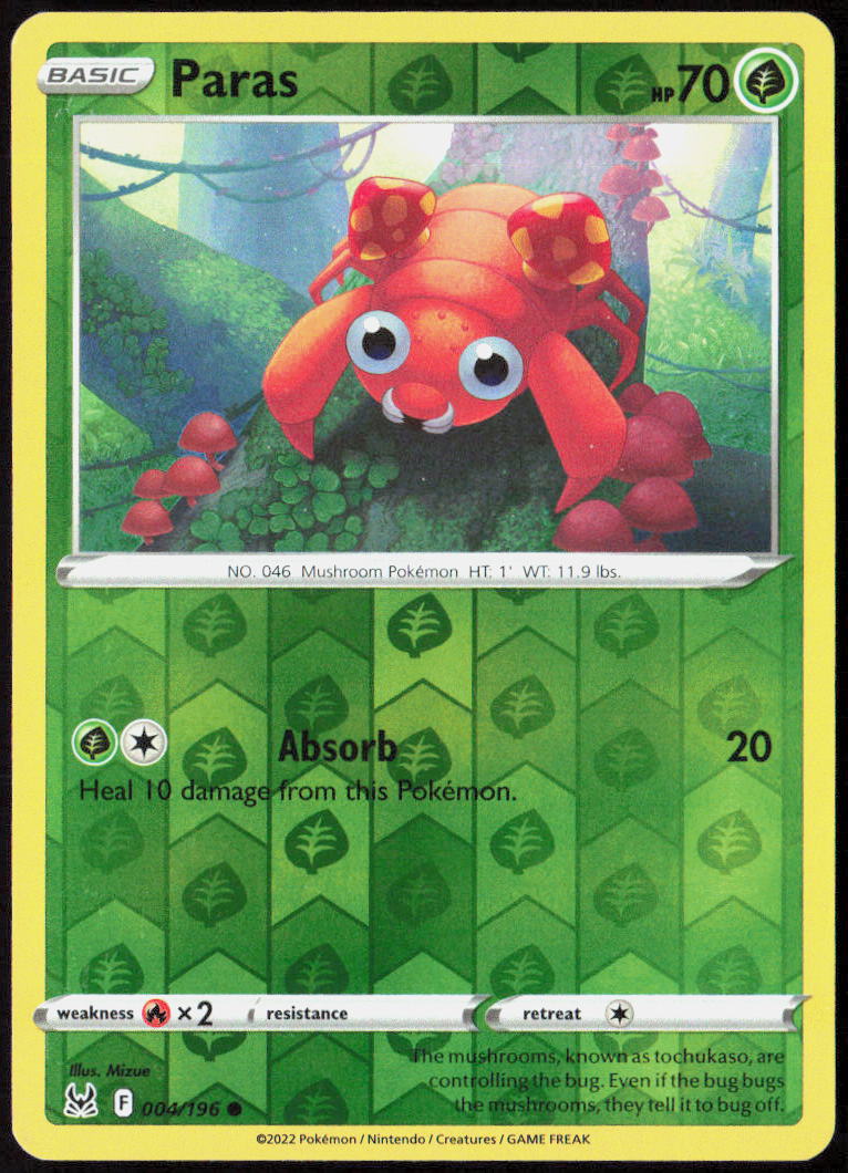 Paras Reverse Holo 004/196 SWSH11: Lost Origin Pokemon TCG LP