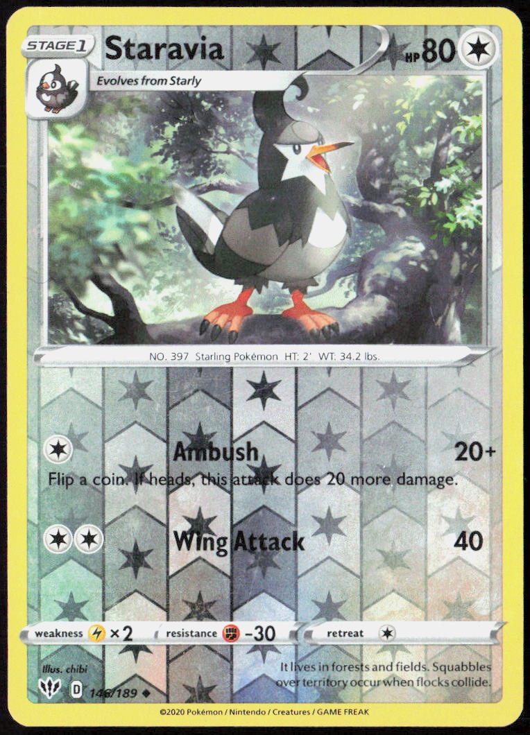 Staravia Reverse Holo 146/189 SWSH03: Darkness Ablaze Pokemon TCG LP