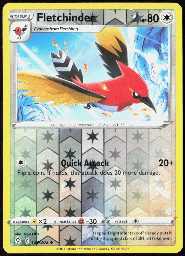 Fletchinder Reverse Holo 139/203 SWSH07: Evolving Skies Pokemon TCG LP