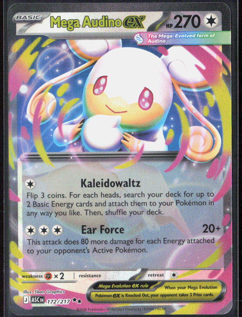 Mega Audino ex Holo 172/217 ME: Ascended Heroes Pokemon TCG NM