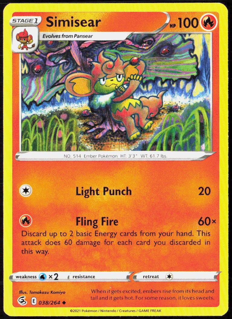 Simisear 038/264 SWSH08: Fusion Strike Pokemon TCG LP