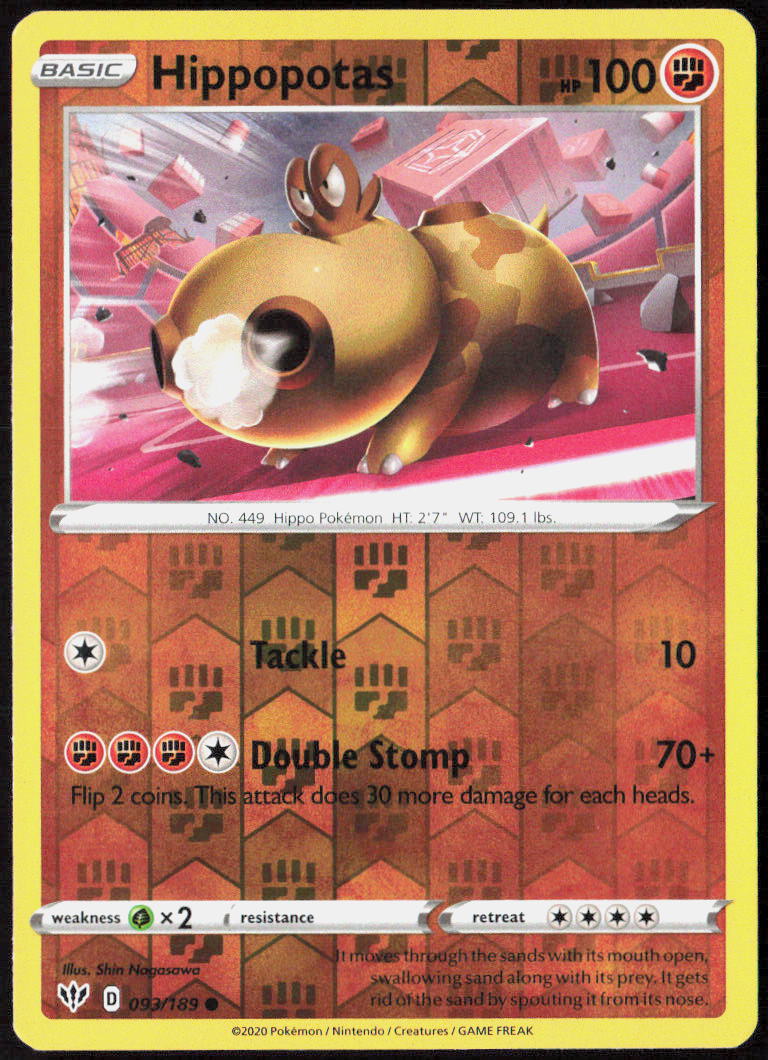Hippopotas Reverse Holo 093/189 SWSH03: Darkness Ablaze Pokemon TCG LP