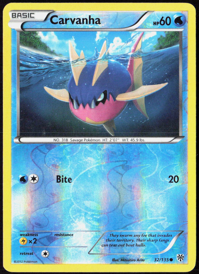Carvanha Reverse Holo 32/135 Plasma Storm Pokemon TCG LP