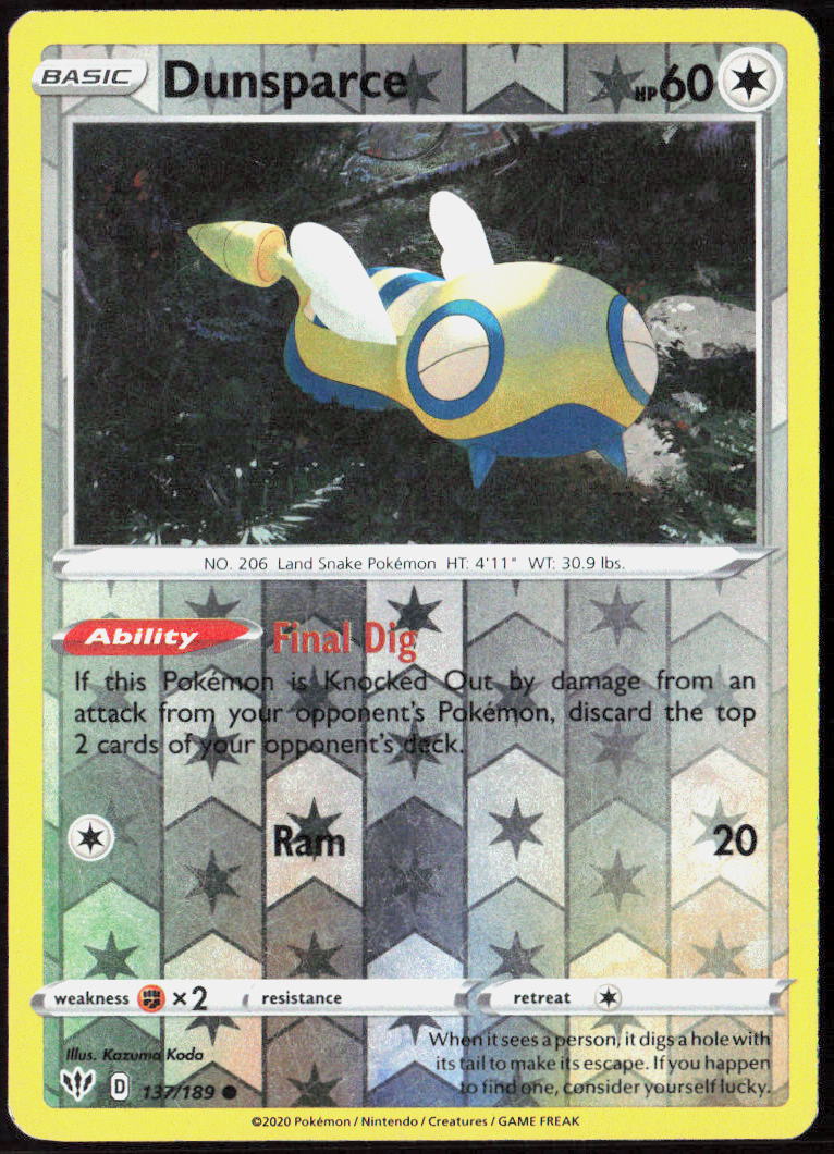 Dunsparce Reverse Holo 137/189 SWSH03: Darkness Ablaze LP
