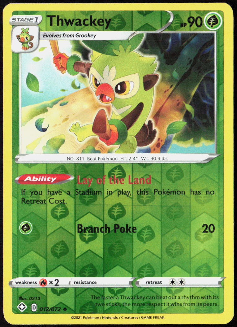 Thwackey Reverse Holo 012/072 Shining Fates Pokemon TCG LP