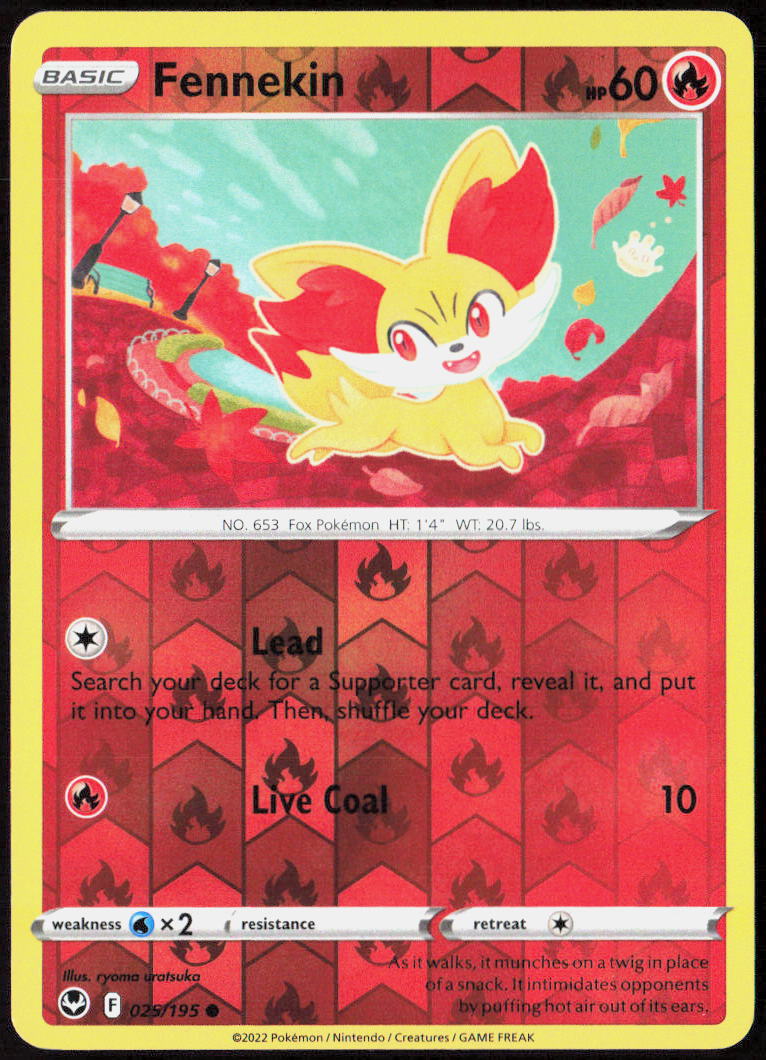 Fennekin Reverse Holo 025/195 SWSH12: Silver Tempest Pokemon TCG LP