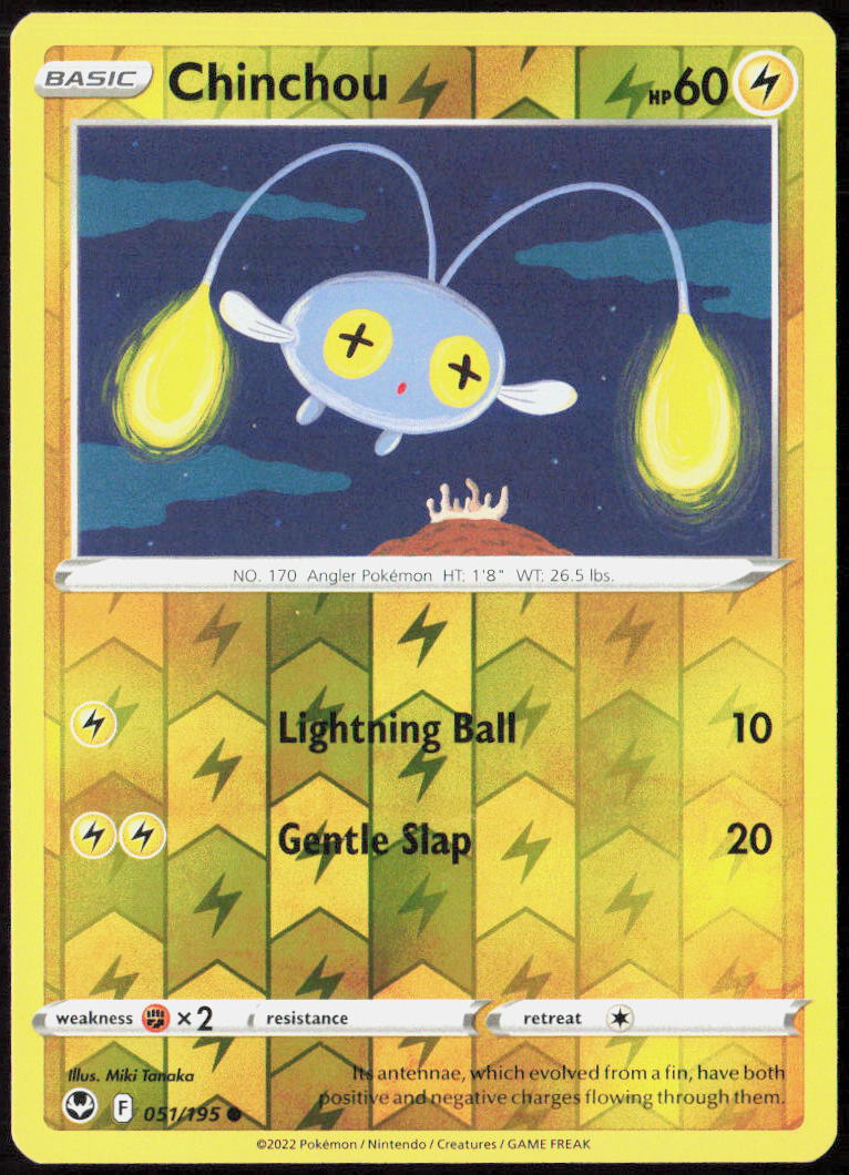 Chinchou Reverse Holo 051/195 SWSH12: Silver Tempest Pokemon TCG LP