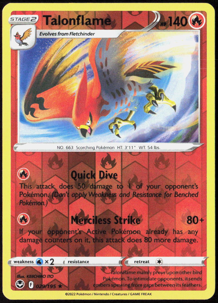 Talonflame Reverse Holo 029/195 SWSH12: Silver Tempest Pokemon TCG LP