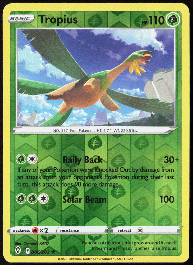 Tropius Reverse Holo 006/203 SWSH07: Evolving Skies Pokemon TCG LP