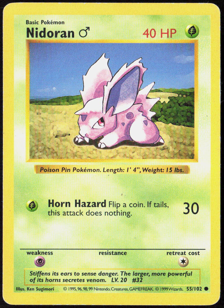 Nidoran M Unlimited 055/102 Base Set (Shadowless) Pokemon TCG MP