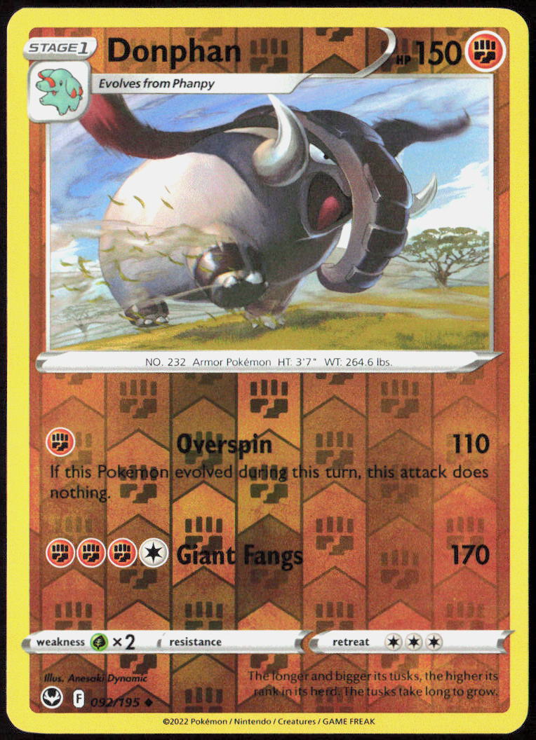 Donphan Reverse Holo 092/195 SWSH12: Silver Tempest Pokemon TCG LP