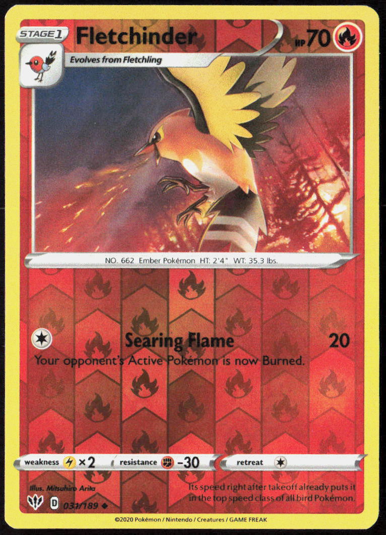 Fletchinder Reverse Holo 031/189 SWSH03: Darkness Ablaze Pokemon TCG LP