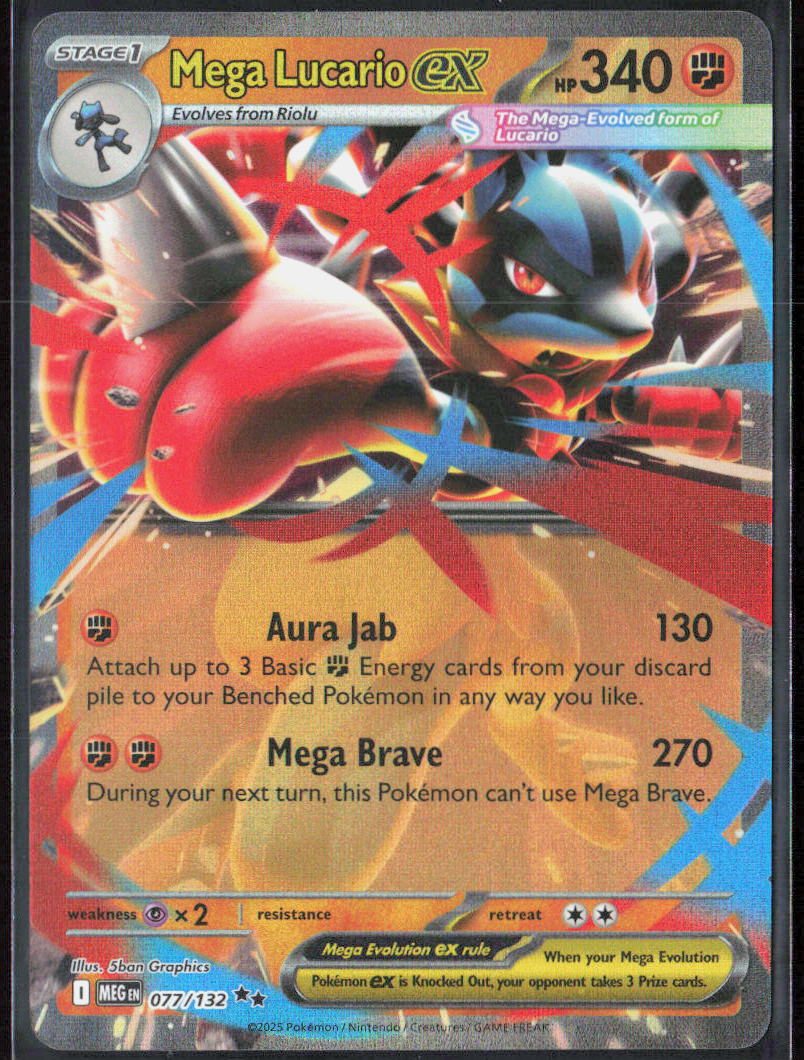 Mega Lucario ex Holo 077/132 ME01: Mega Evolution Pokemon TCG NM