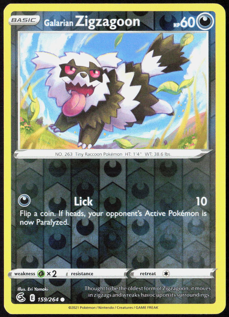 Galarian Zigzagoon Reverse Holo 159/264 SWSH08: Fusion Strike NM