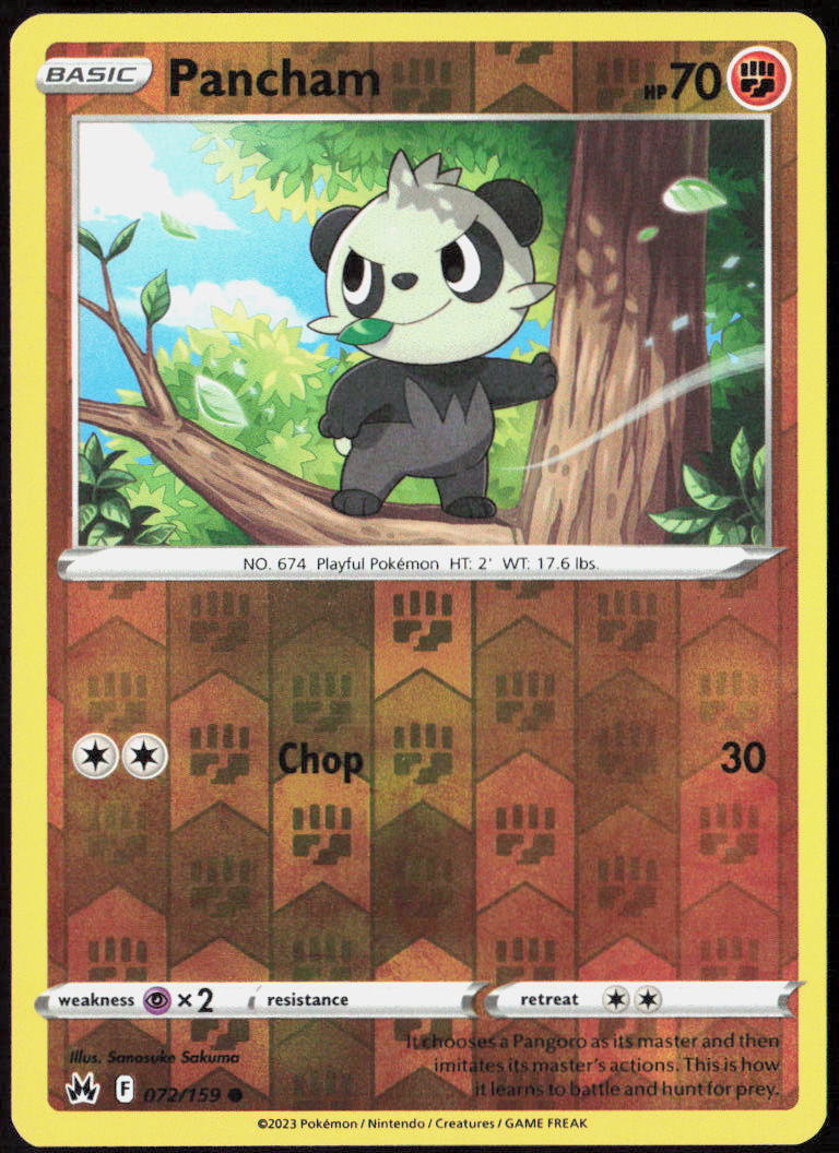 Pancham Reverse Holo 072/159 SWSH: Crown Zenith Pokemon TCG LP