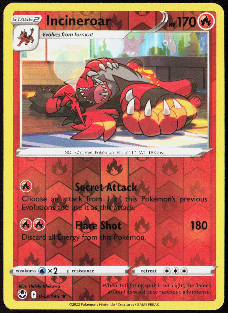 Incineroar Reverse Holo 032/195 SWSH12: Silver Tempest Pokemon TCG LP