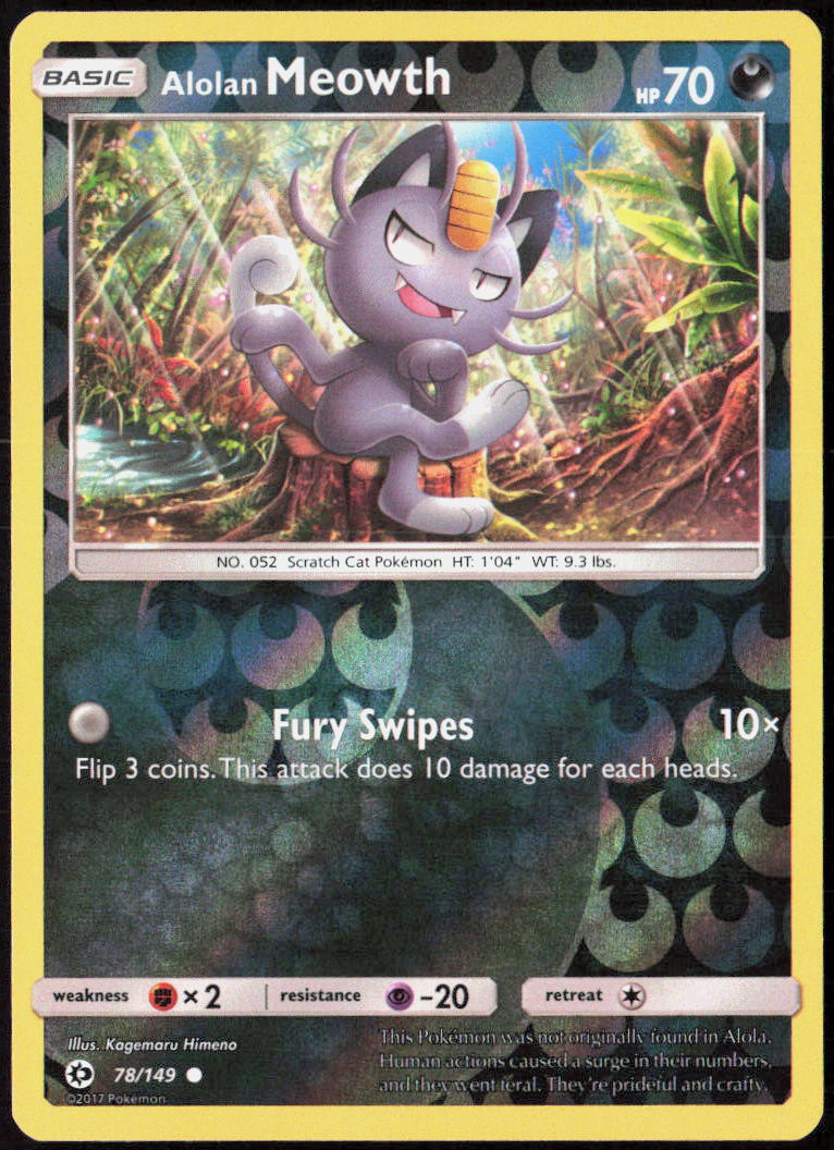 Alolan Meowth Reverse Holo 78/149 SM Base Set Pokemon TCG LP
