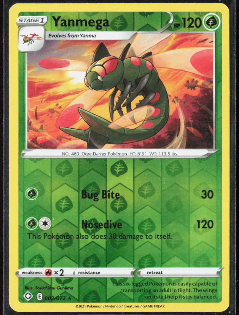Yanmega Reverse Holo 002/072 Shining Fates Pokemon TCG LP