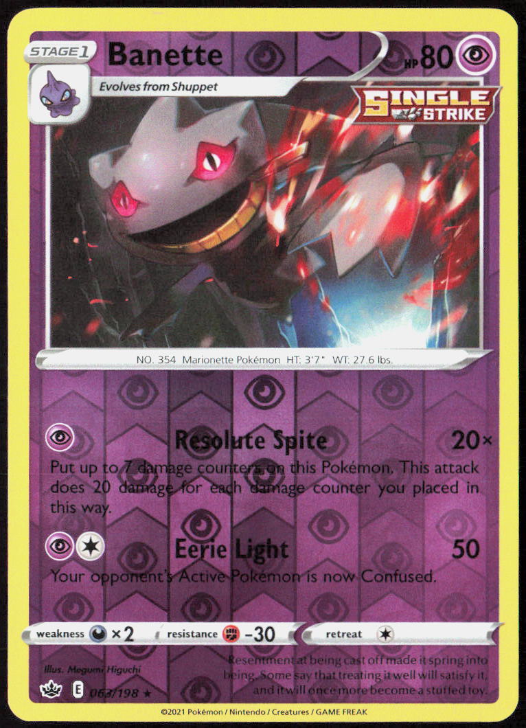 Banette Reverse Holo 063/198 SWSH06: Chilling Reign NM