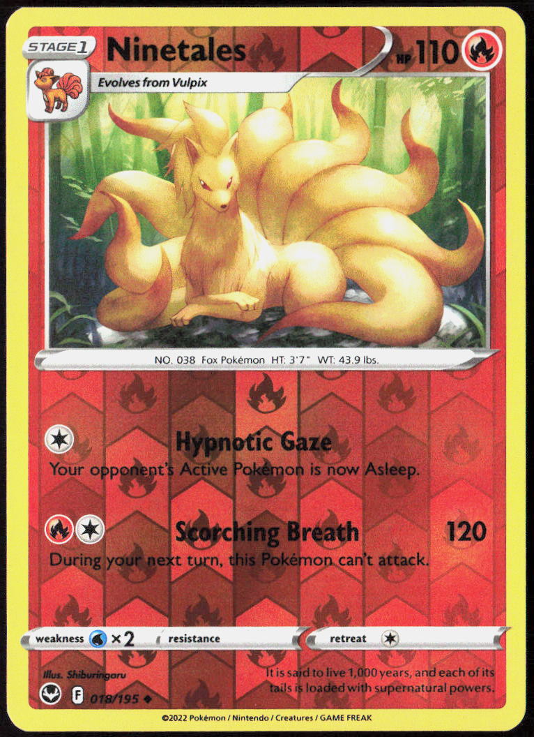 Ninetales Reverse Holo 018/195 SWSH12: Silver Tempest Pokemon TCG LP