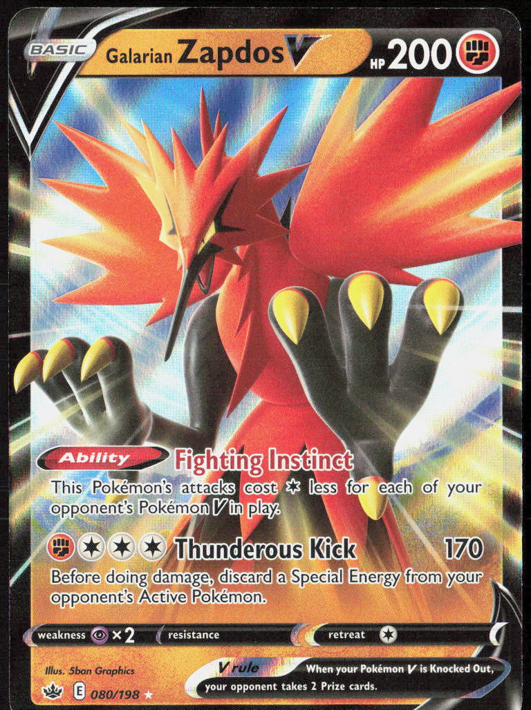 Galarian Zapdos V Holo 080/198 SWSH06: Chilling Reign Pokemon TCG NM