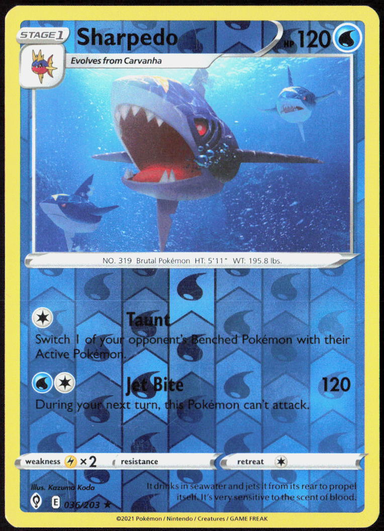 Sharpedo Reverse Holo 036/203 SWSH07: Evolving Skies Pokemon TCG LP