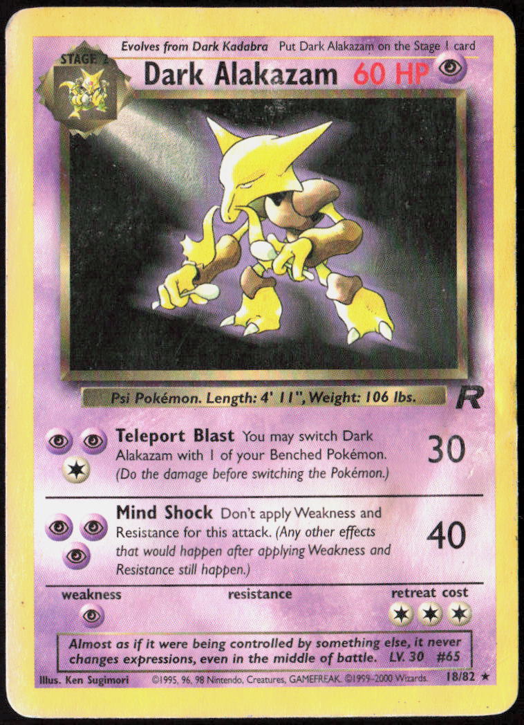 Dark Alakazam (18) Unlimited 18/82 Team Rocket Pokemon TCG HP