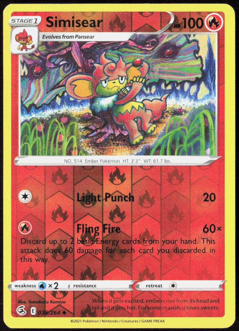 Simisear Reverse Holo 038/264 SWSH08: Fusion Strike NM