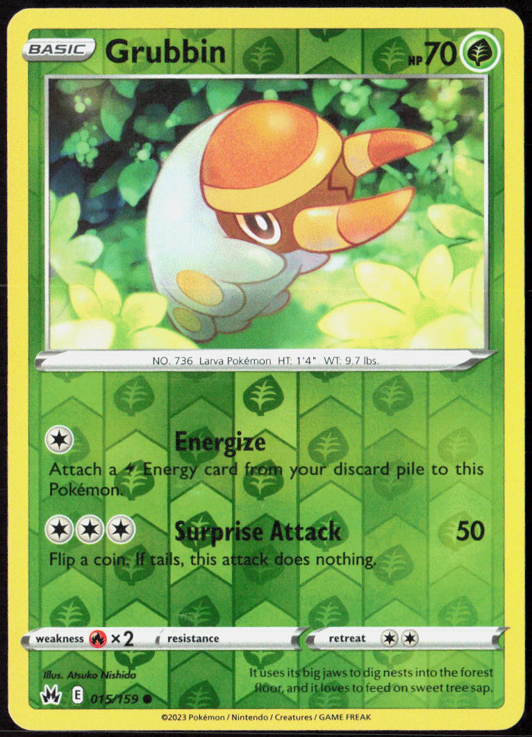 Grubbin Reverse Holo 015/159 SWSH: Crown Zenith Pokemon TCG LP