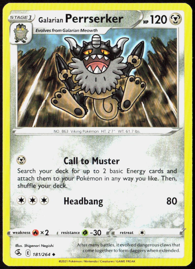 Galarian Perrserker 181/264 SWSH08: Fusion Strike Pokemon TCG LP