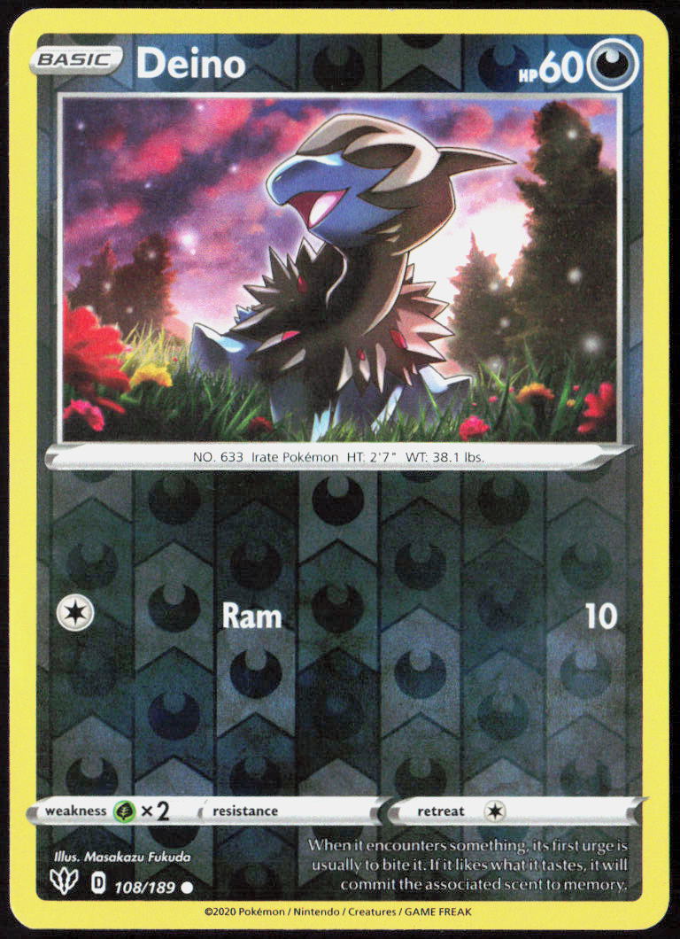 Deino Reverse Holo 108/189 SWSH03: Darkness Ablaze Pokemon TCG LP