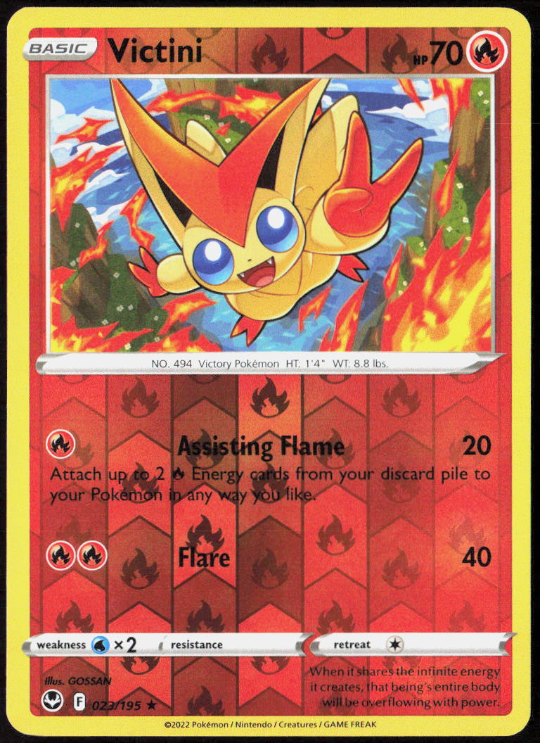 Victini Reverse Holo 023/195 SWSH12: Silver Tempest Pokemon TCG LP