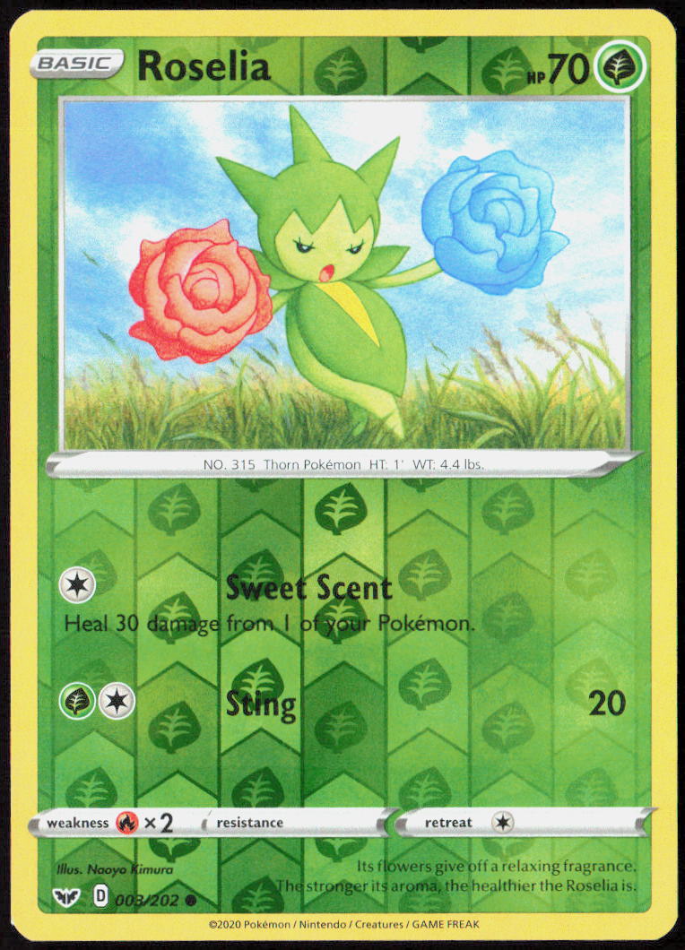 Roselia (003) Reverse Holo 003/202 SWSH01: Sword & Shield Base Set Pokemon LP
