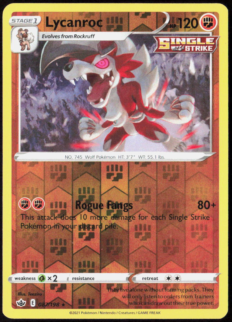 Lycanroc Reverse Holo 087/198 SWSH06: Chilling Reign LP