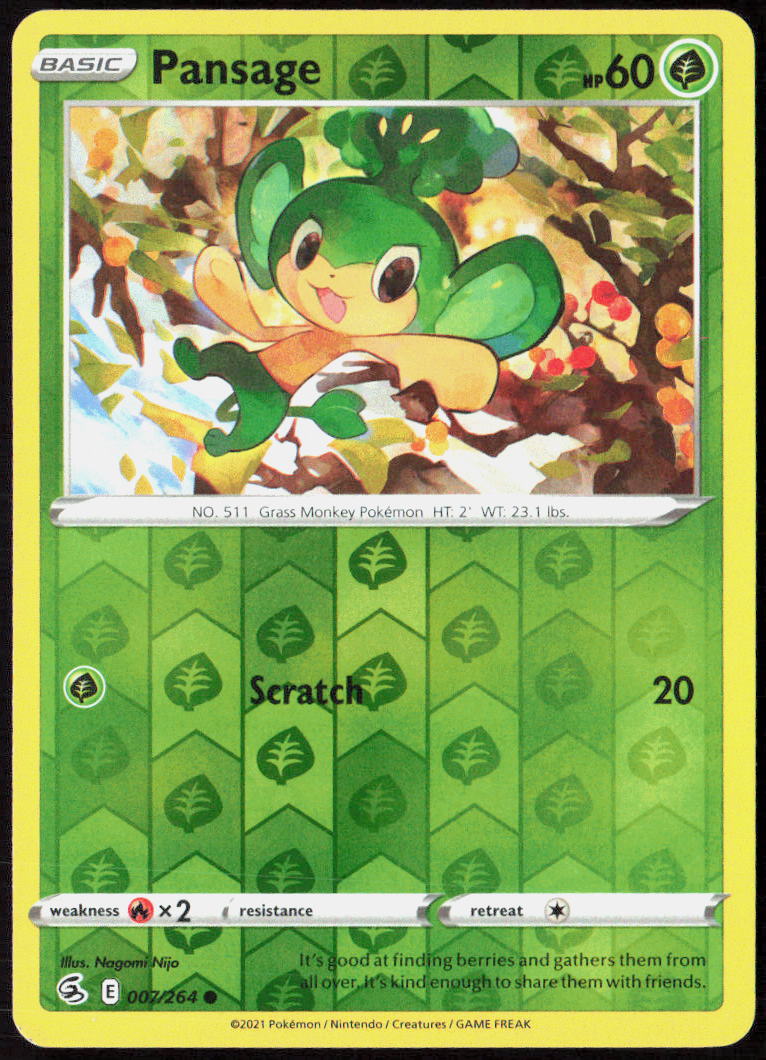 Pansage Reverse Holo 007/264 SWSH08: Fusion Strike NM