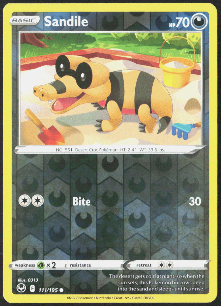 Sandile Reverse Holo 111/195 SWSH12: Silver Tempest Pokemon TCG LP