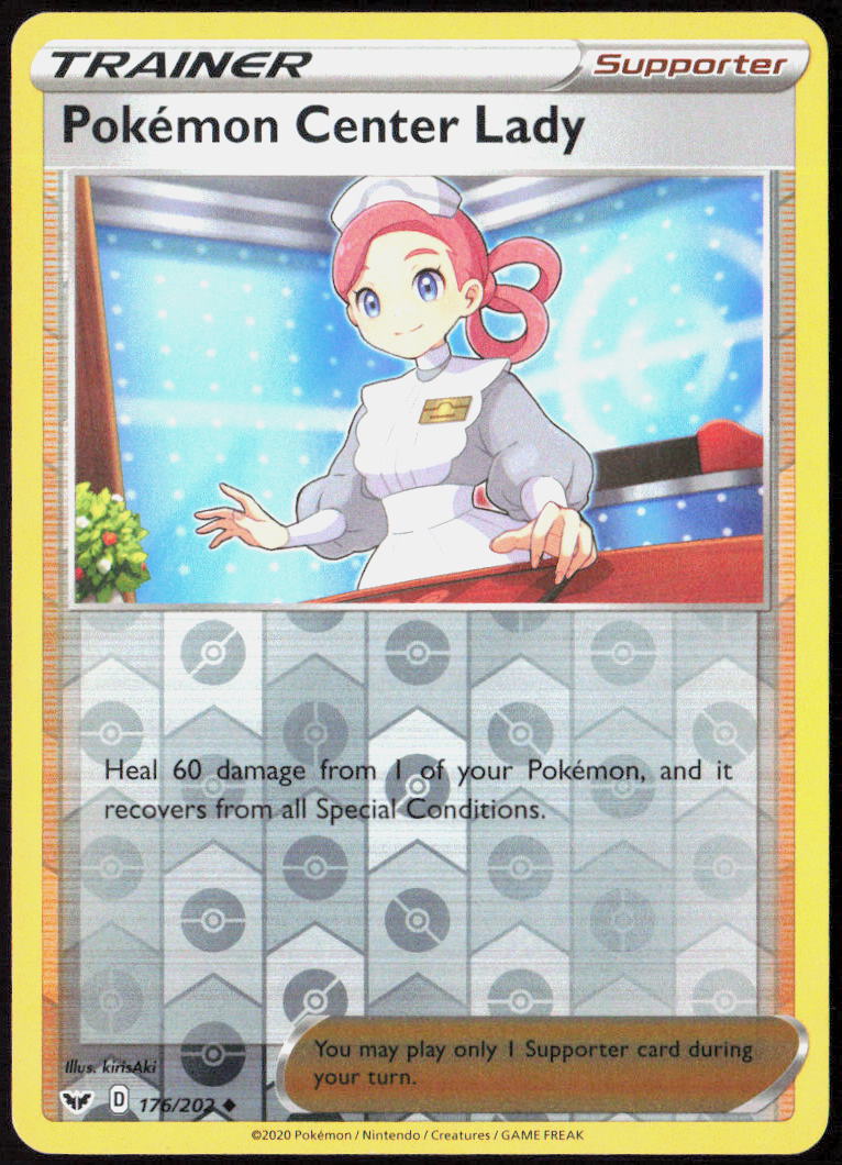 Pokemon Center Lady Reverse Holo 176/202 SWSH01: Sword & Shield Base Pokemon LP