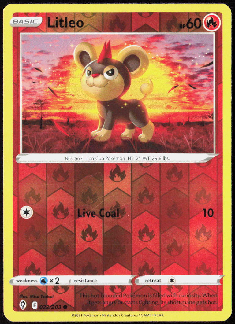 Litleo Reverse Holo 022/203 SWSH07: Evolving Skies Pokemon TCG LP