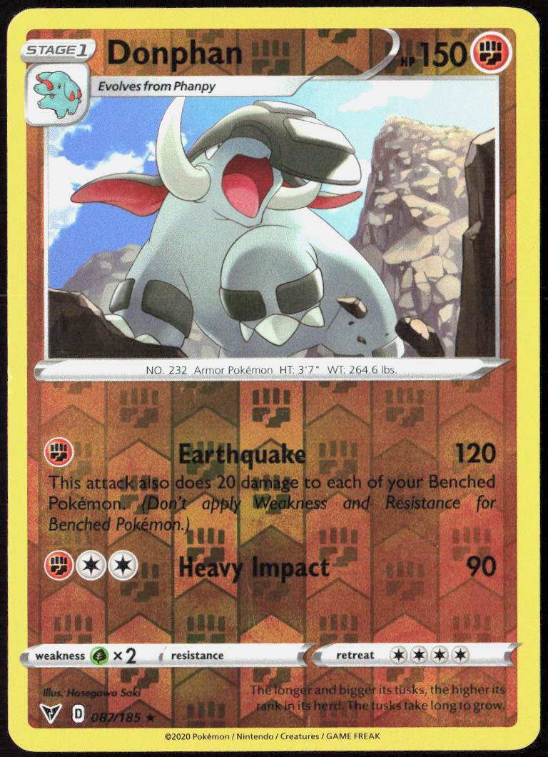 Donphan Reverse Holo 087/185 SWSH04: Vivid Voltage Pokemon TCG LP