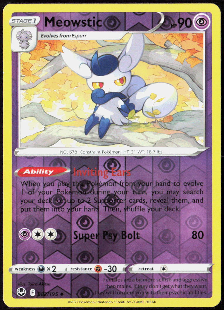 Meowstic Reverse Holo 082/195 SWSH12: Silver Tempest Pokemon TCG LP