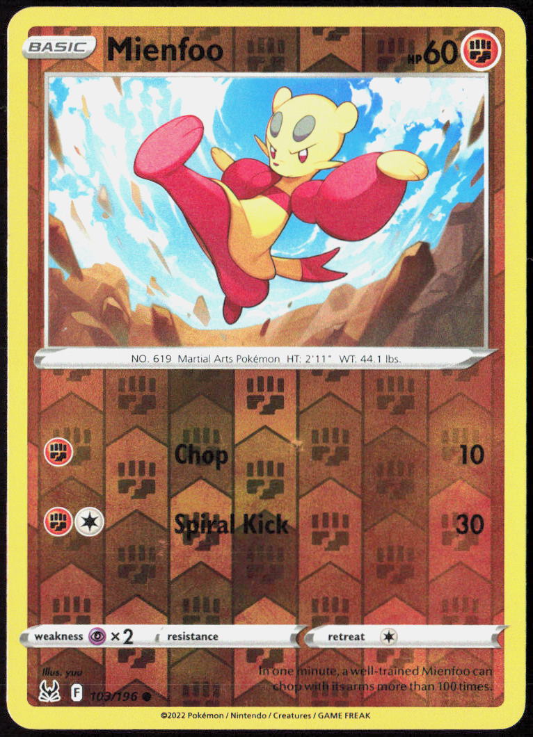 Mienfoo Reverse Holo 103/196 SWSH11: Lost Origin Pokemon TCG LP