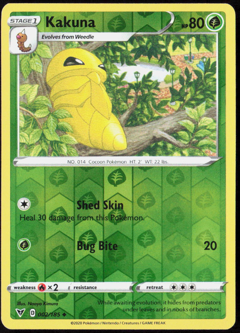 Kakuna Reverse Holo 002/185 SWSH04: Vivid Voltage Pokemon TCG LP