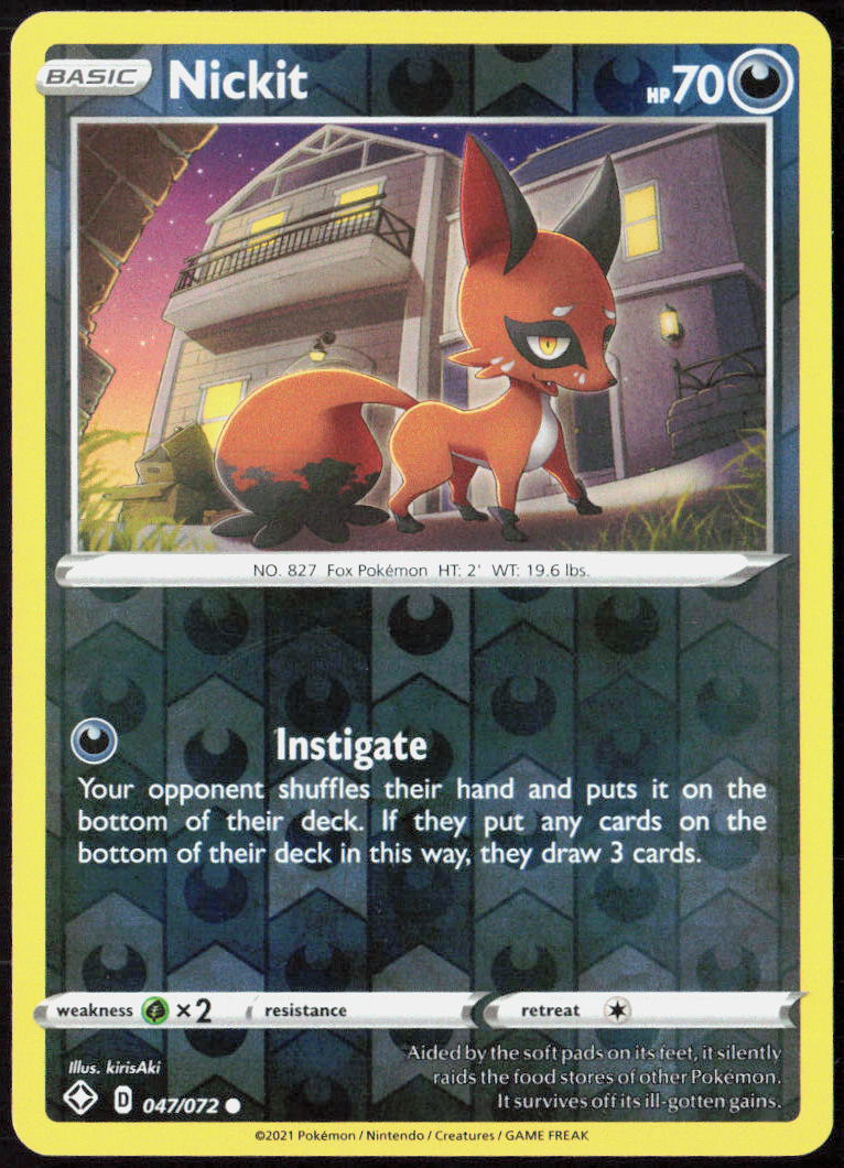 Nickit Reverse Holo 047/072 Shining Fates Pokemon TCG LP