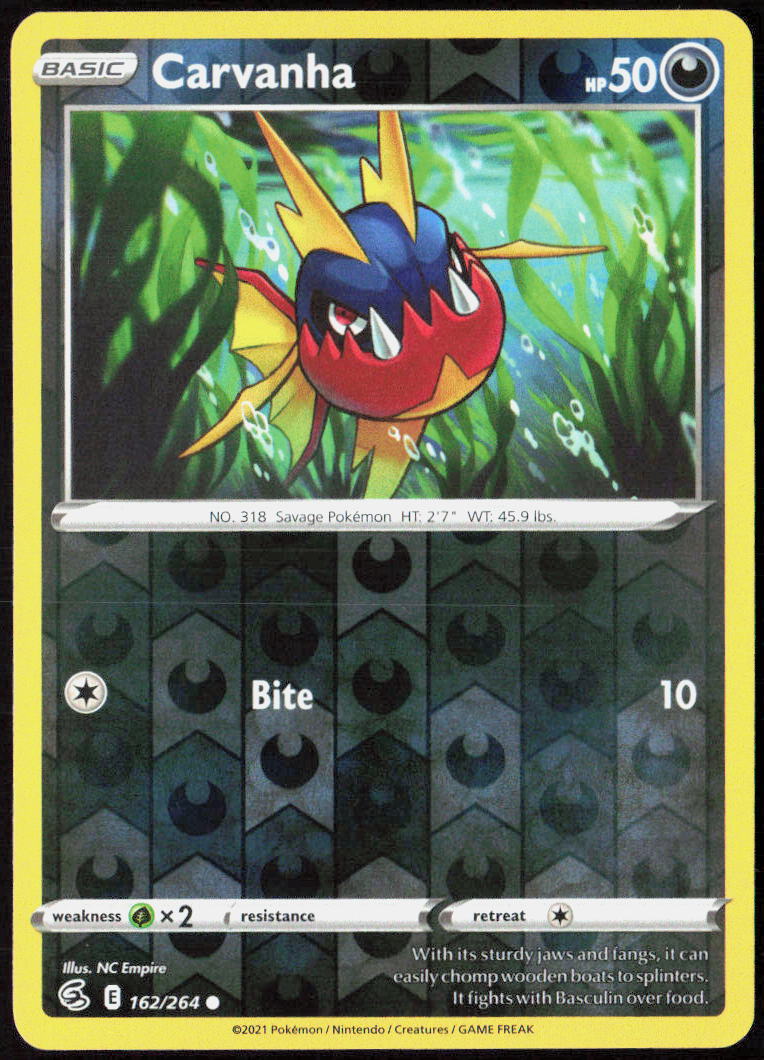 Carvanha Reverse Holo 162/264 SWSH08: Fusion Strike NM