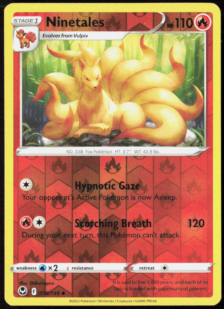 Ninetales Reverse Holo 018/195 SWSH12: Silver Tempest Pokemon TCG LP