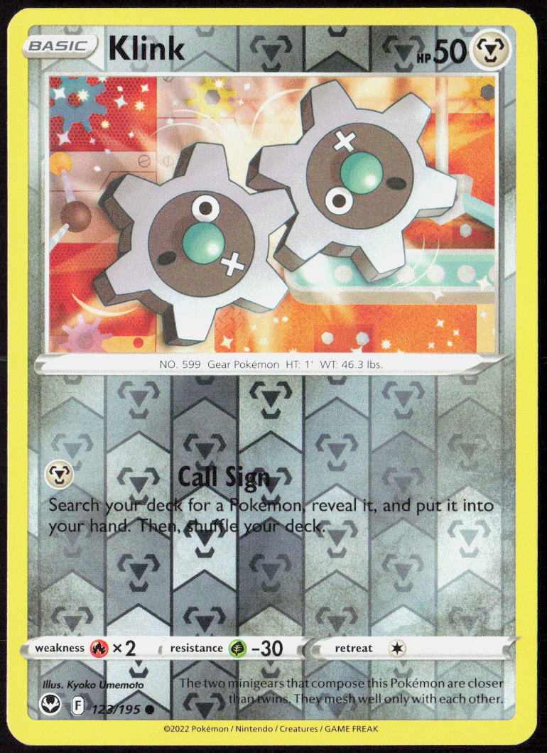 Klink Reverse Holo 123/195 SWSH12: Silver Tempest Pokemon TCG LP