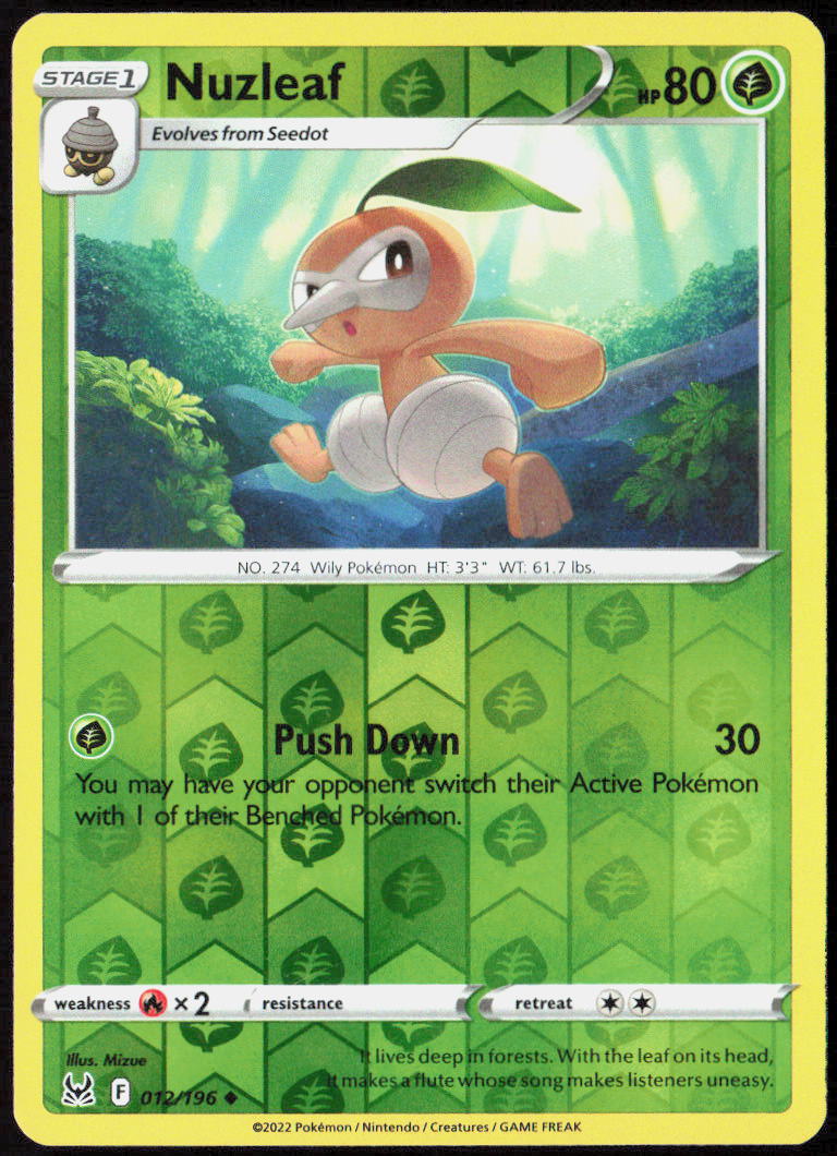 Nuzleaf Reverse Holo 012/196 SWSH11: Lost Origin Pokemon TCG LP