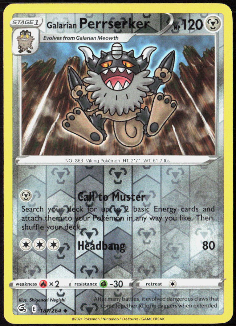 Galarian Perrserker Reverse Holo 181/264 SWSH08: Fusion Strike Pokemon TCG LP