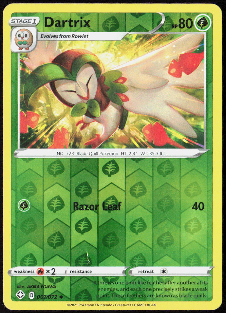 Dartrix Reverse Holo 007/072 Shining Fates Pokemon TCG LP