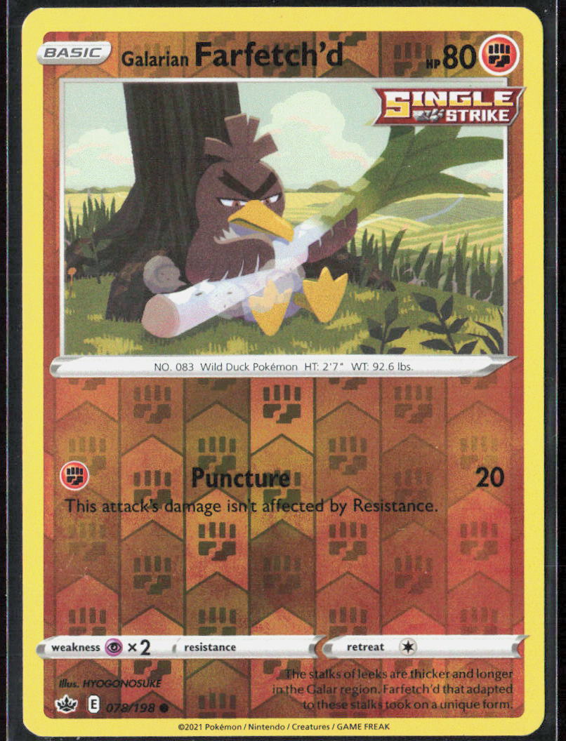 Galarian Farfetch'd Reverse Holo 078/198 SWSH06: Chilling Reign Pokemon TCG LP